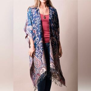 Sivana Gayatri Fringed Kimono Poncho • Boho Paisley • One Size • Rayon